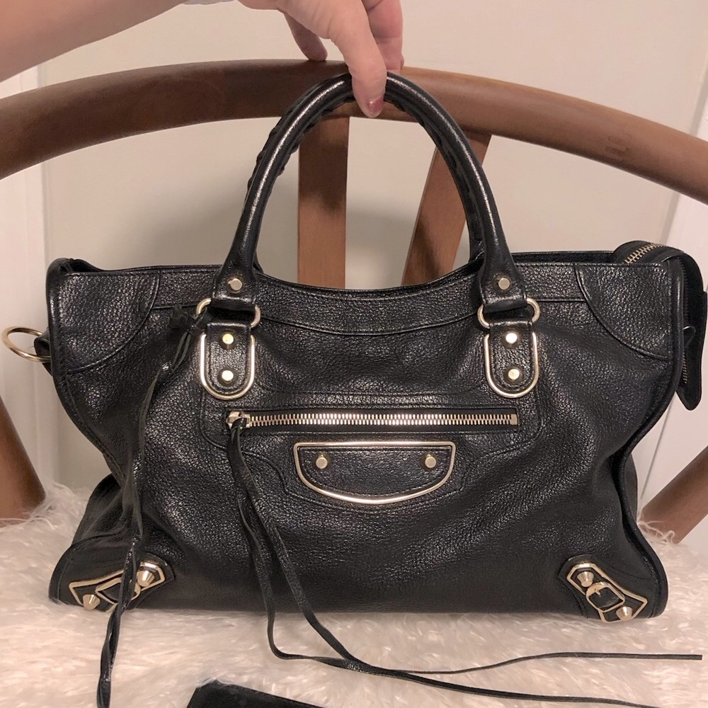 💥 BALENCIAGA City Metallic Edge Black Leather w/ Gold Hardware